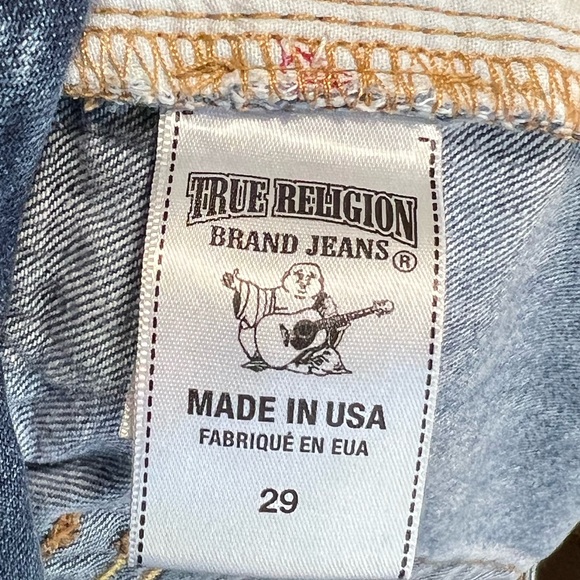 True Religion Indigo Blue Denim Cutoff Shorts with Flap Back Pockets - Picture 4 of 4